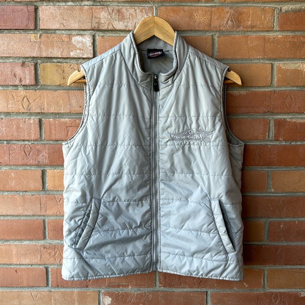 Vintage Y2K Harley Davidson Vest / Medium / Embroidered / Silver